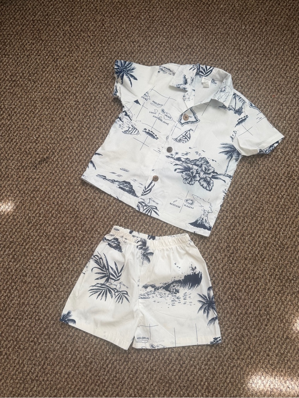 White & Navy Tropical Print Two-Piece Set